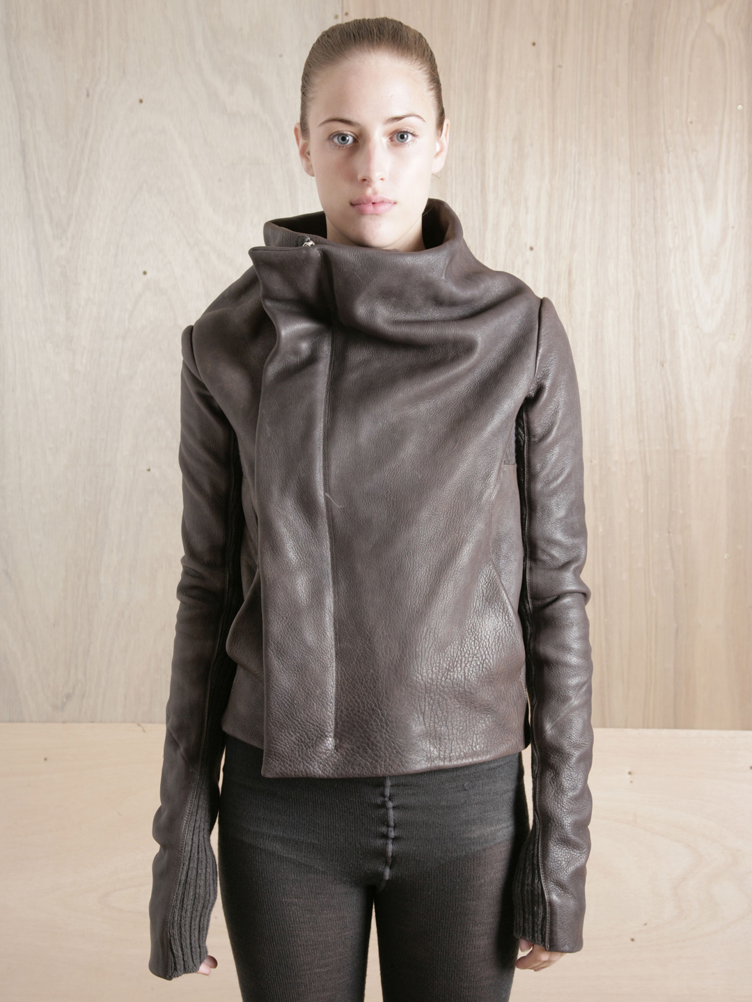 Rick Owens Womens Asymmetric Leather Biker Jacket In Gray Gallery