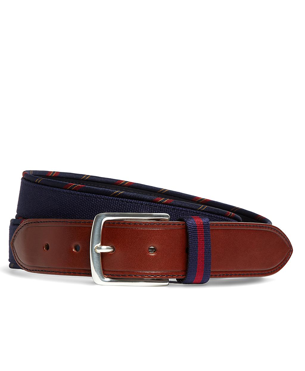 Brooks Brothers Country Club Leather and Stripe Grosgrain Trim Belt in ...