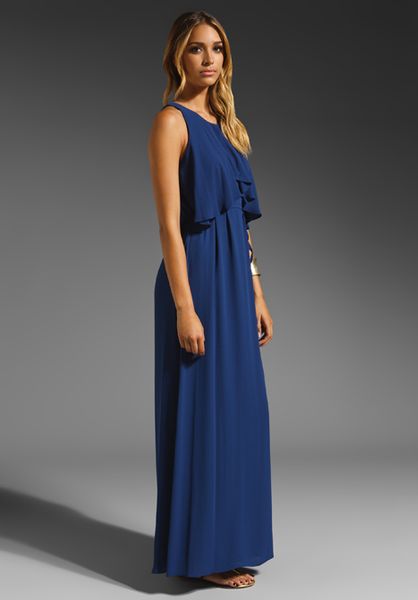 Bcbgmaxazria Ruffle Front Maxi Dress in Blue (blue depths) | Lyst