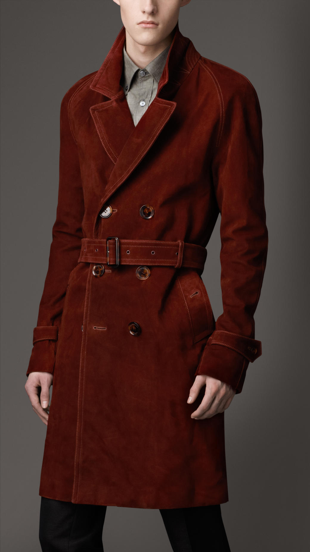 Burberry Mid-Length Waxed Suede Trench Coat in Brown for ...