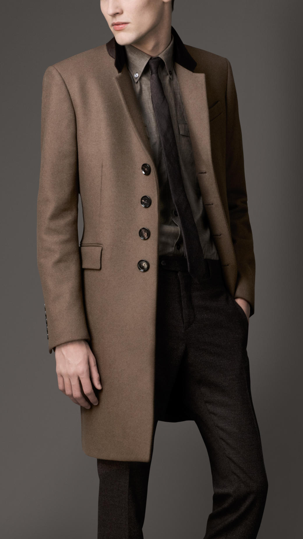 Burberry Velvet Collar Wool Coat in Brown for Men | Lyst