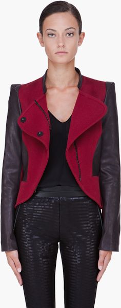 Karolina Zmarlak Burgundy Leather Trim Jacket in Red (burgundy) | Lyst
