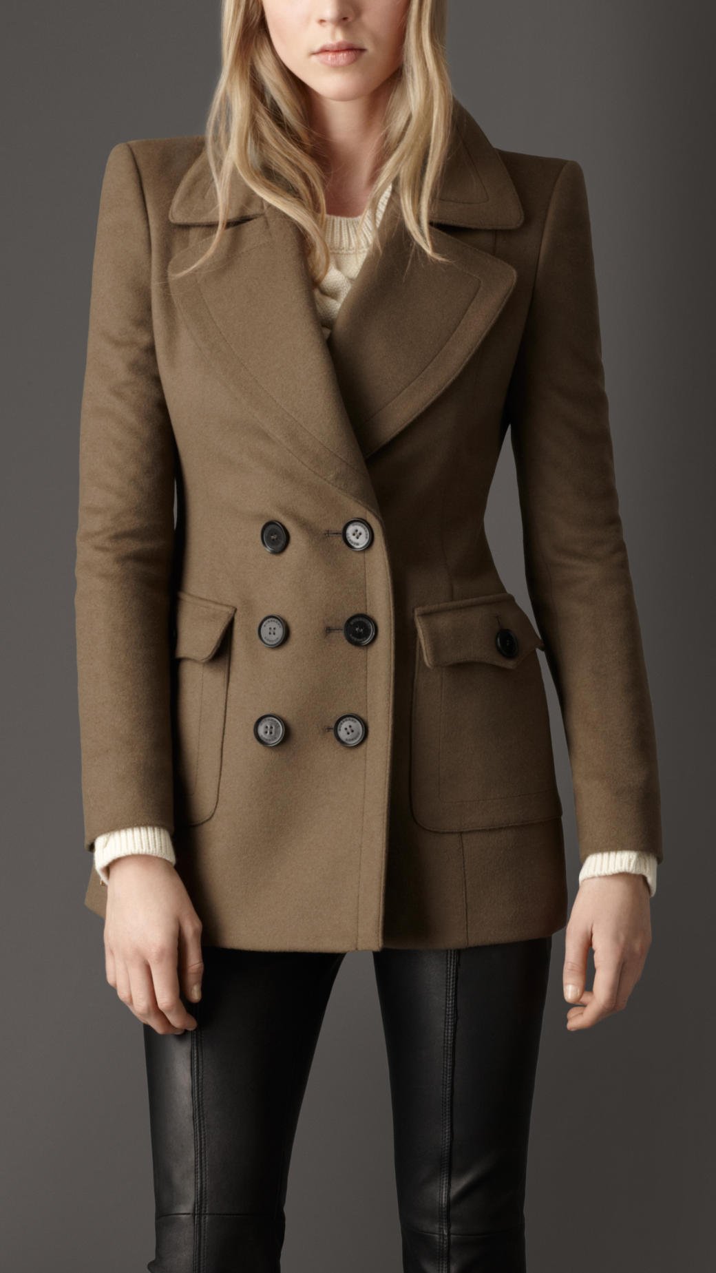 Lyst - Burberry Oversize Pocket Pea Coat in Brown