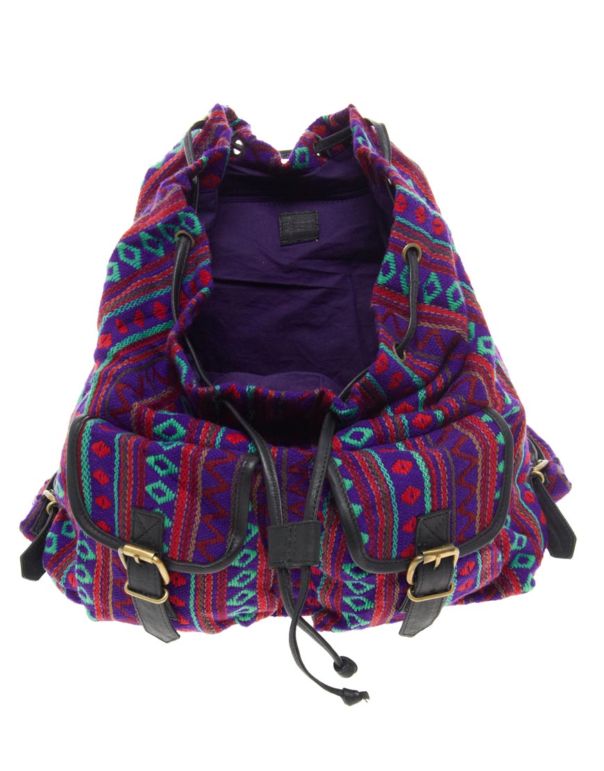 Lyst Asos Aztec Backpack Bag with Leather Trims in Purple