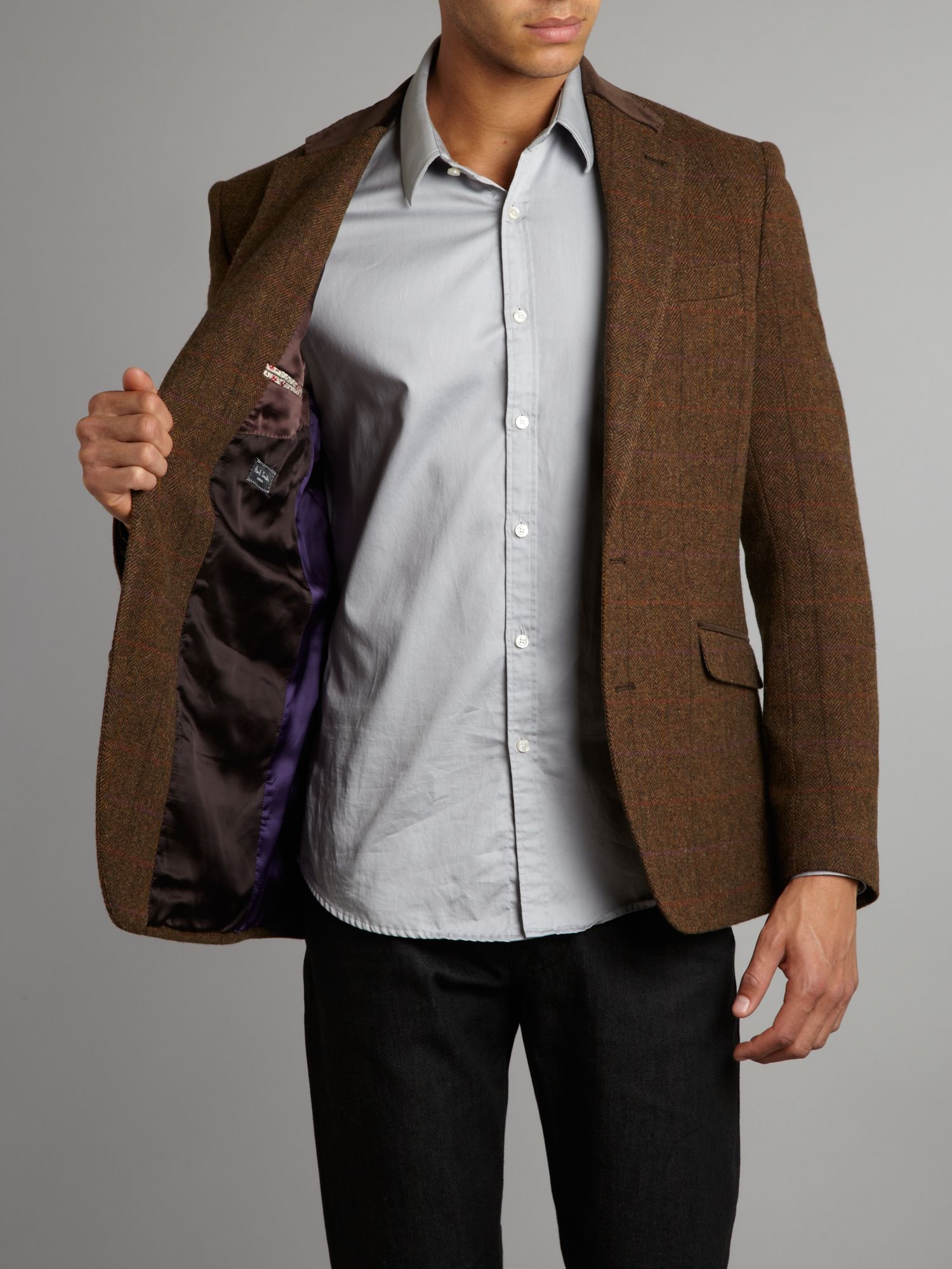 Paul smith Tweed Velvet Collar Jacket in Brown for Men Lyst