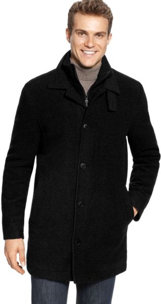Calvin Klein Wool Blend Stand Up Collar Coat in Black for Men | Lyst