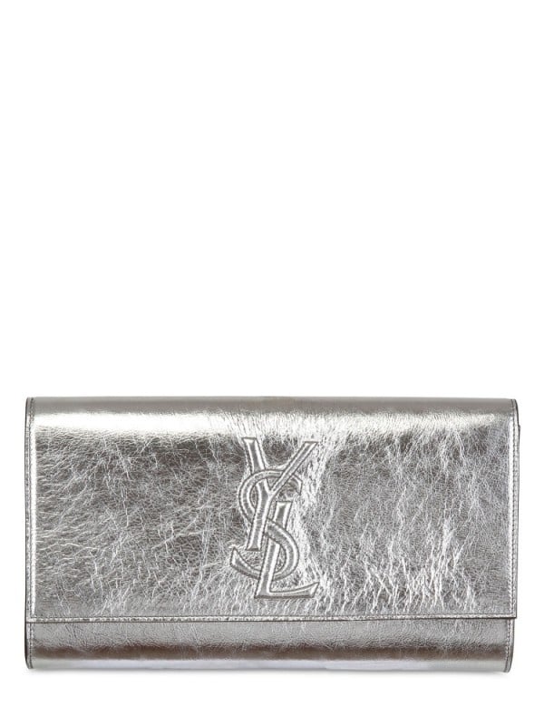 Saint laurent Belle De Jour Patent Clutch in Silver | Lyst  