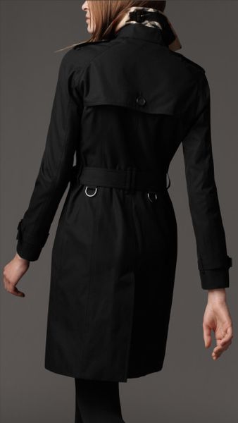 Burberry Long Cotton Gabardine Trench Coat in Black (jet black) | Lyst