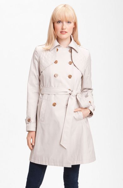 Dkny Amber Double Breasted Trench Coat in White (muslin) | Lyst