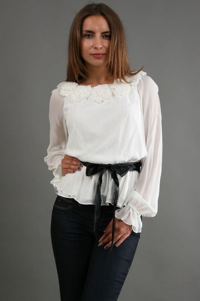Adrianna Papell Off Shoulder Blouse in White (floral) | Lyst
