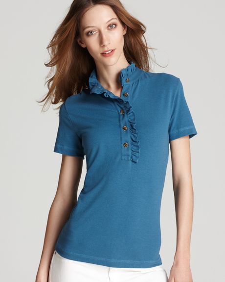 Tory Burch Lidia Polo Shirt in Red (belgium blue) | Lyst