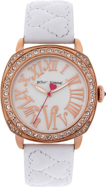Betsey Johnson Heart Quilted Leather Strap Watch in Silver (white) | Lyst