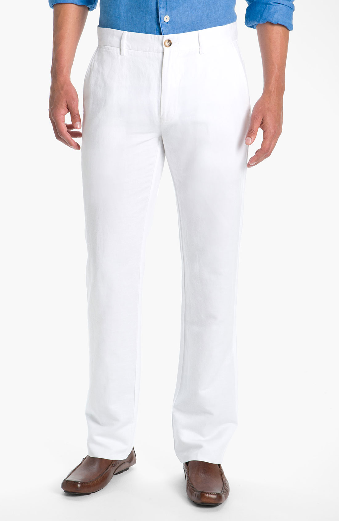 Façonnable Flat Front Linen Cotton Pants in White for Men (optic white ...
