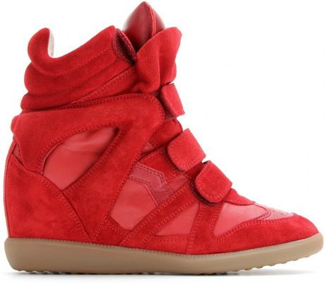 Isabel Marant Bekett Suede Wedge Sneakers in Red | Lyst