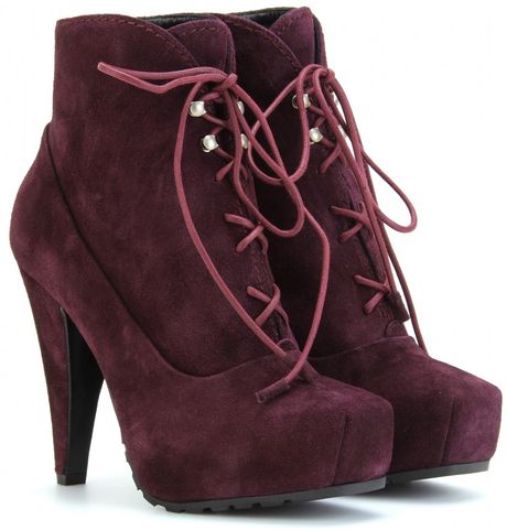 Proenza Schouler Suede Laceup Platform Ankle Boots in Red (burgundy) | Lyst