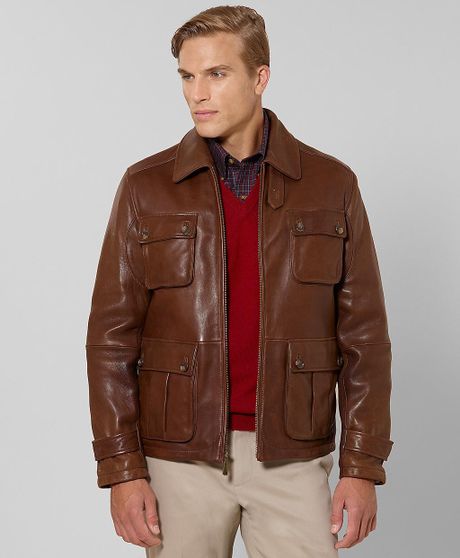 Brooks Brothers Washed Leather Jacket in Brown for Men (medium-brown ...