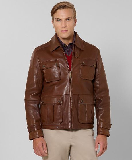 Brooks Brothers Washed Leather Jacket in Brown for Men (medium-brown ...