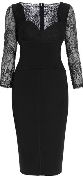 Elie Saab Lace Sleeve Dress in Black (gold) | Lyst