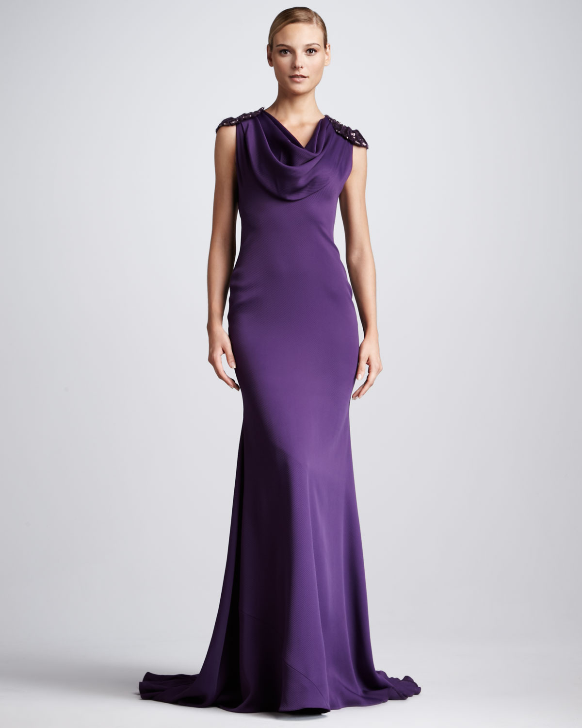 Lyst - Pamella Roland Cowlneck Gown in Purple