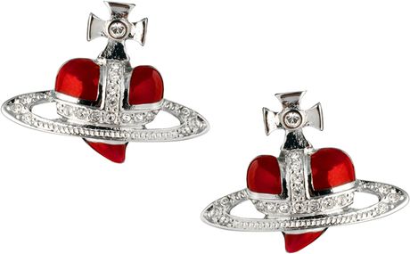 Vivienne Westwood Diamante Heart Stud Earrings in Silver (redrhodium ...