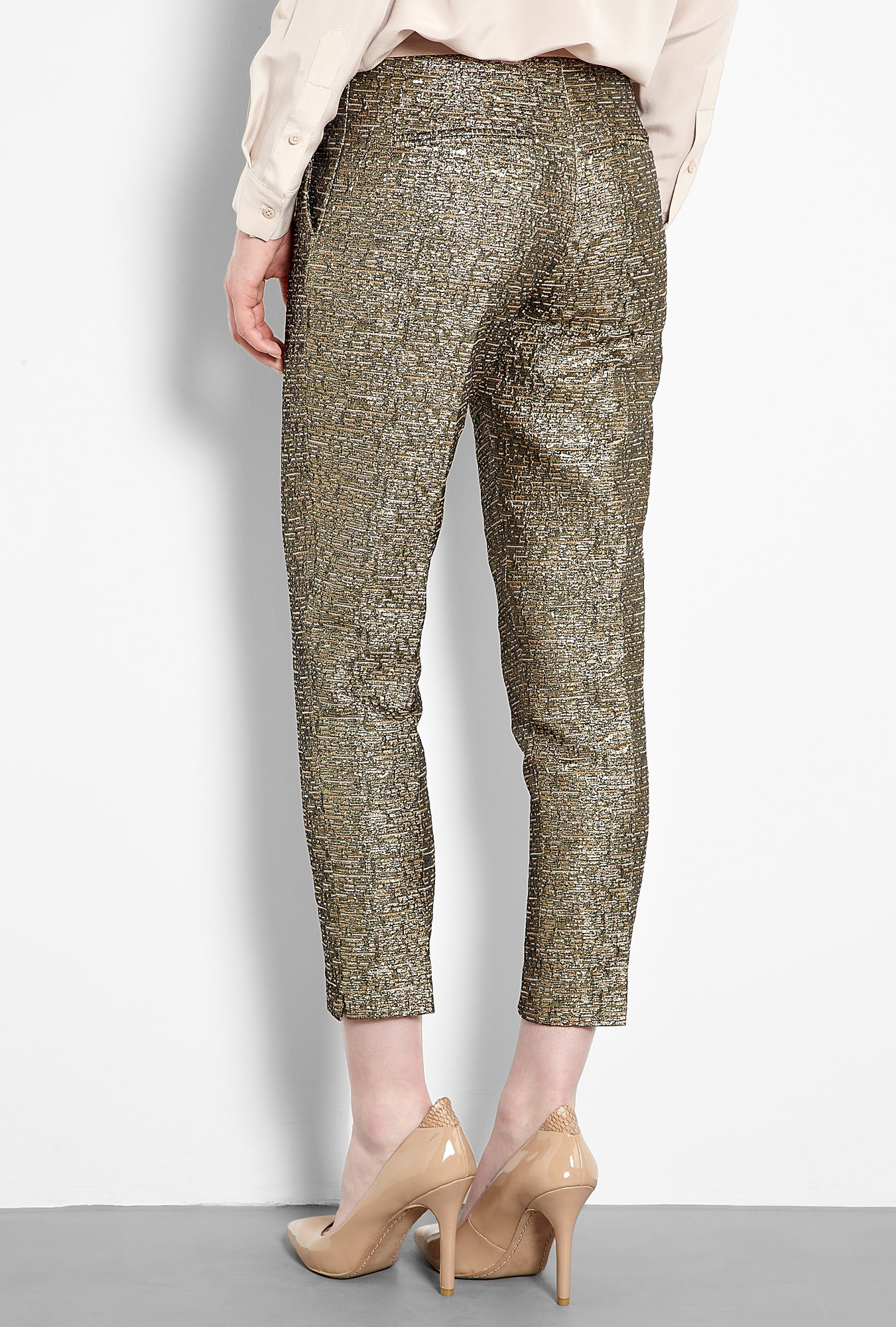 gold jacquard pants