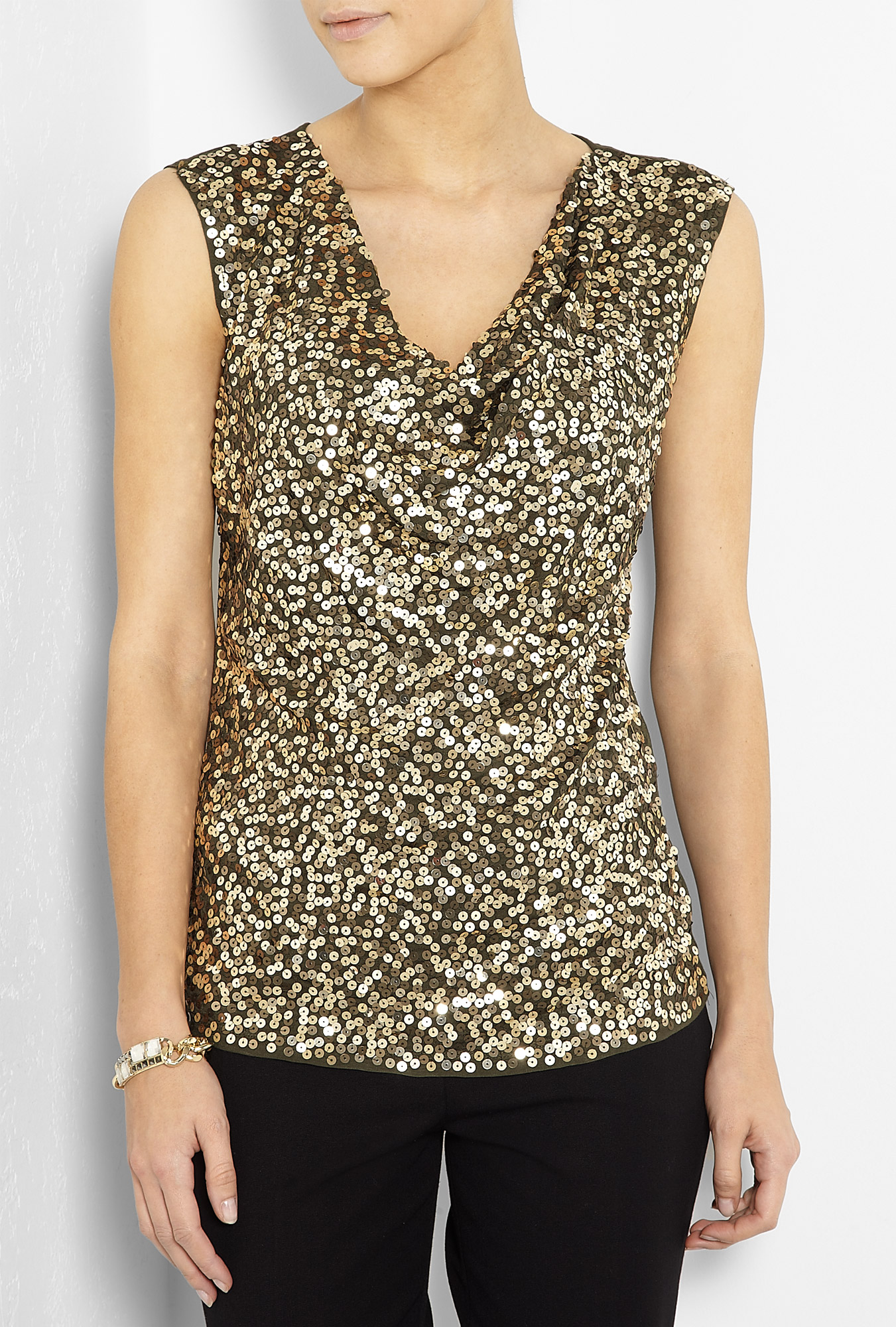 Michael Michael Kors Sequin Cowl Neck Top in Green (forest) | Lyst