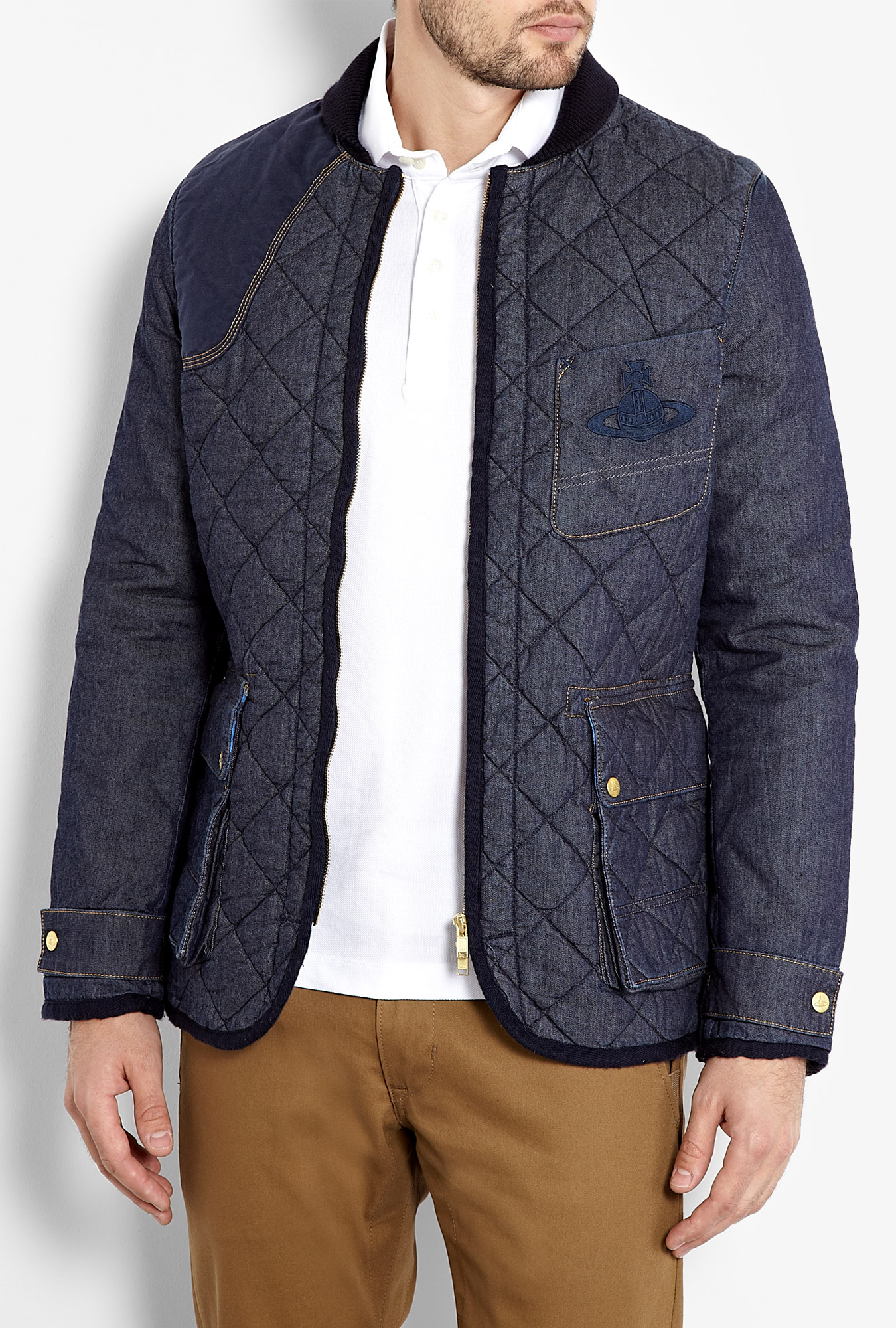 Vivienne Westwood Anglomania Washed Quilted Denim Hunting Jacket in ...
