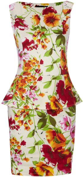 Ax Paris Floral Print Peplum Dress in Floral (multi-coloured) | Lyst