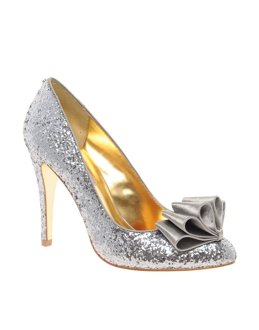 Lyst - Ted Baker Mayter Glitter Bow Court Shoes in Metallic