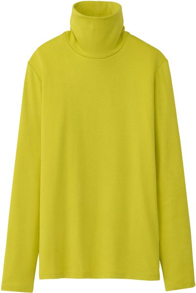 Uniqlo Women Premium Cotton Polo Neck Long Sleeve T in Yellow | Lyst