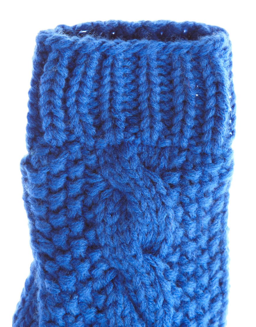 Lyst - Asos Cable Mitten with Fleece Lining in Blue