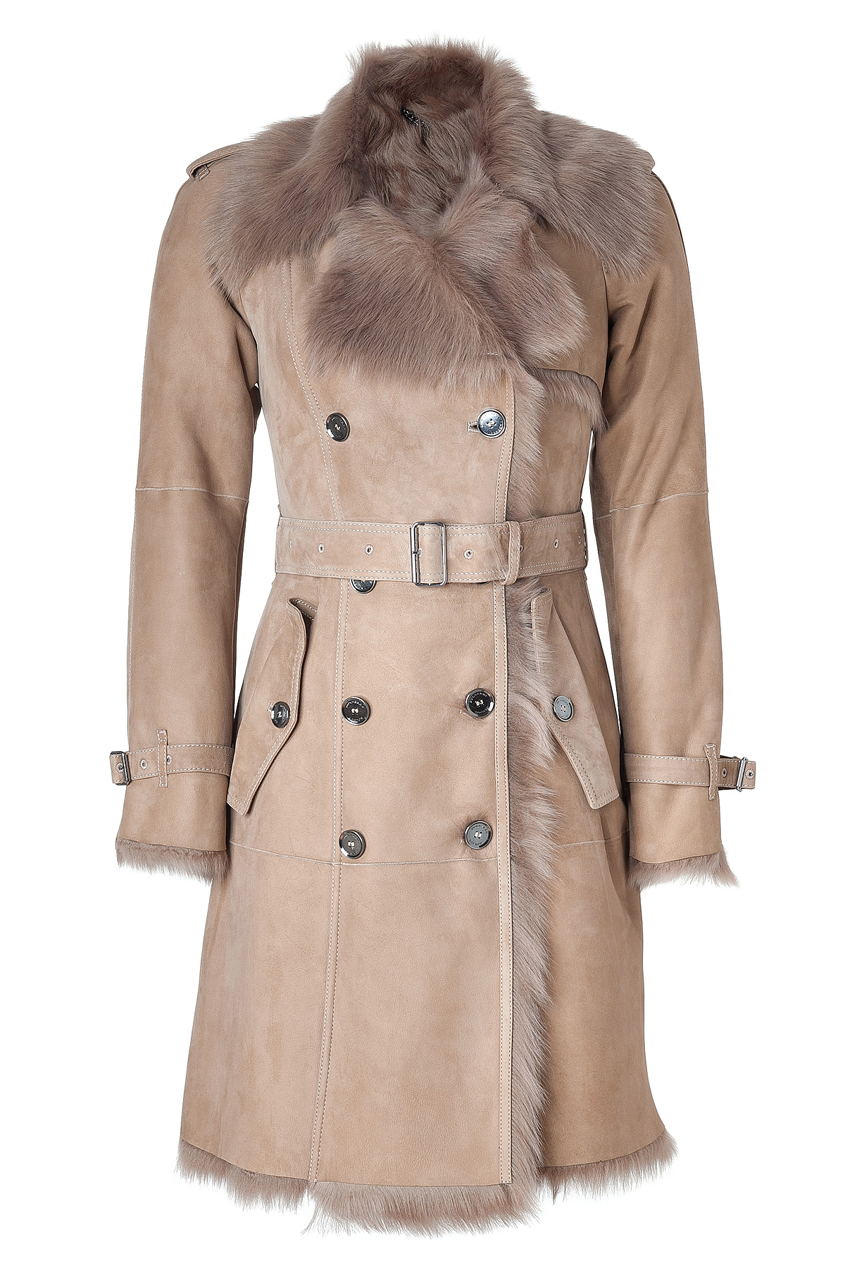 Lyst - Burberry Belted Shearling Hadston Coat in Brown