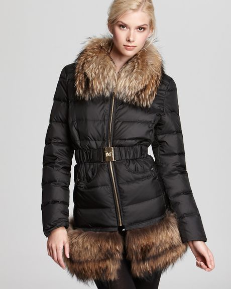 Dawn Levy Alexa Down Coat with Fur Collar Removable Fur Bottom in Black ...