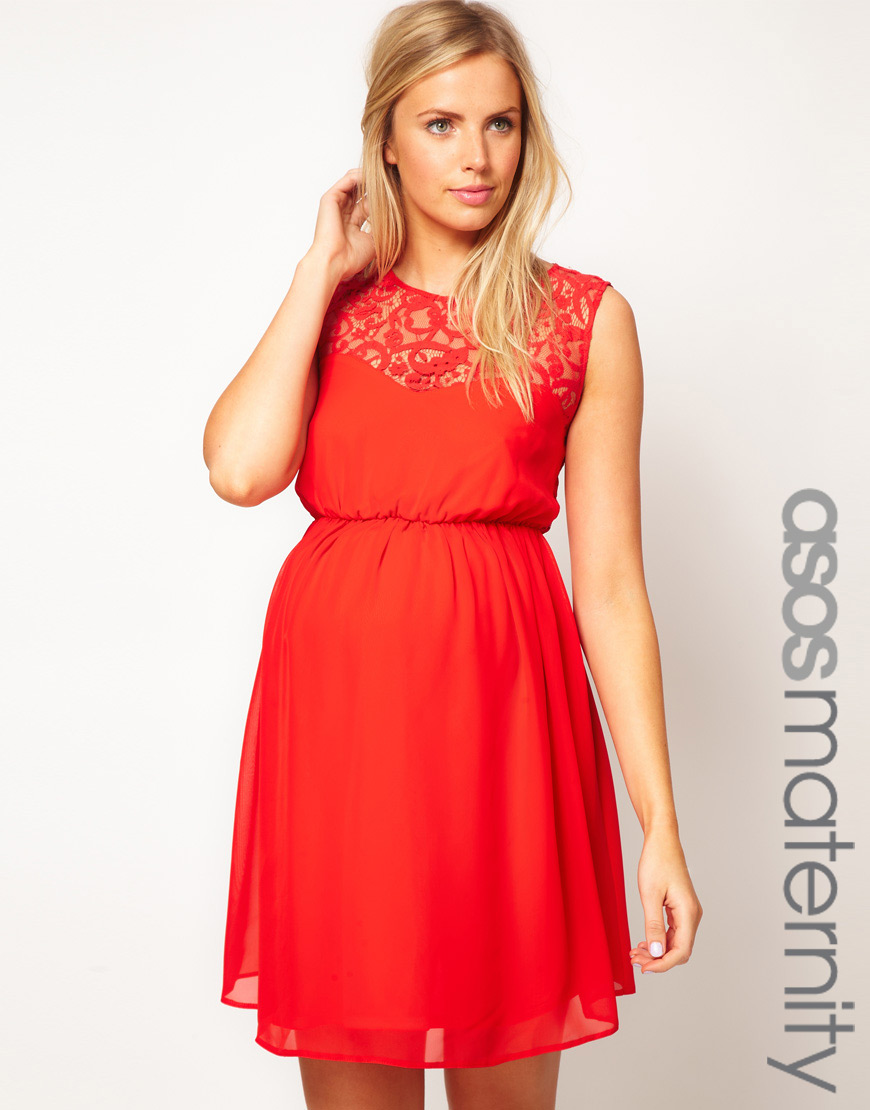 Lyst Asos Skater Dress With Lace Back In Red