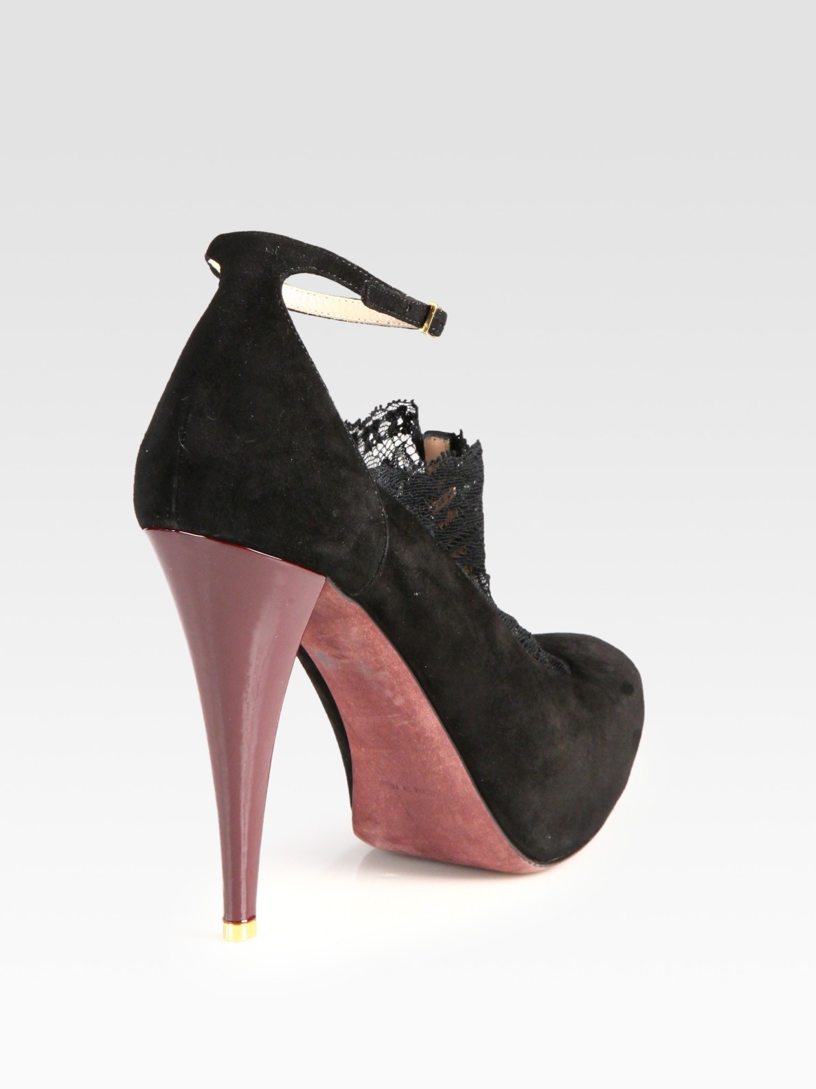 Lyst - Nina ricci Suede Lace Detail Ankle Strap Platform Pumps in Black