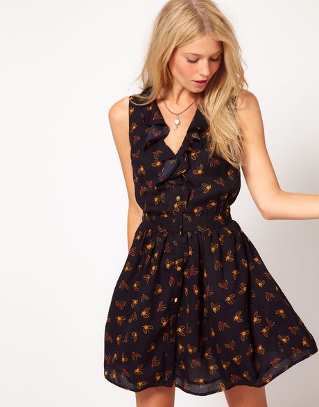 Oasis Honey Bee Skirt Dress in Black (multiblack) | Lyst