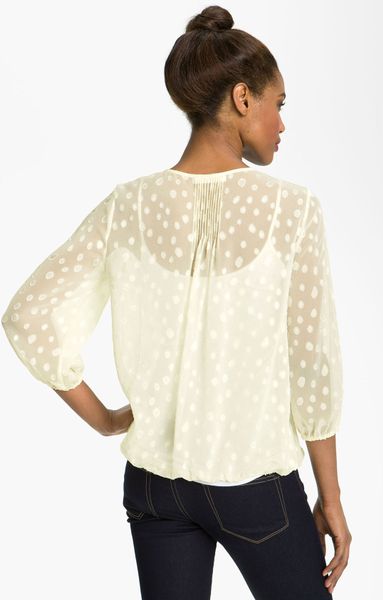 Pleione Swiss Dot Peasant Blouse in White (white dot) | Lyst