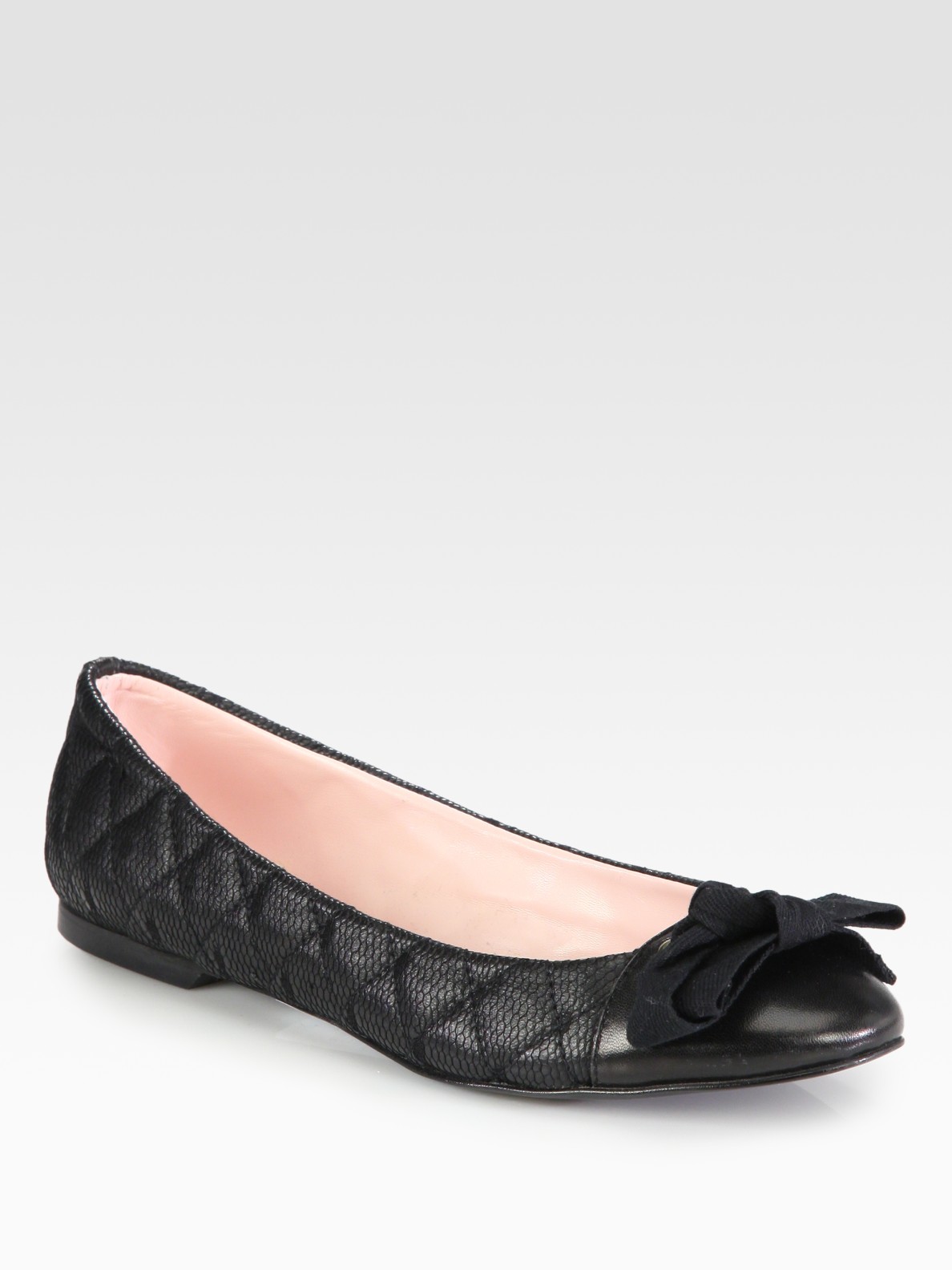 RED Valentino Leather and Lace Bow Ballet Flats in Black 