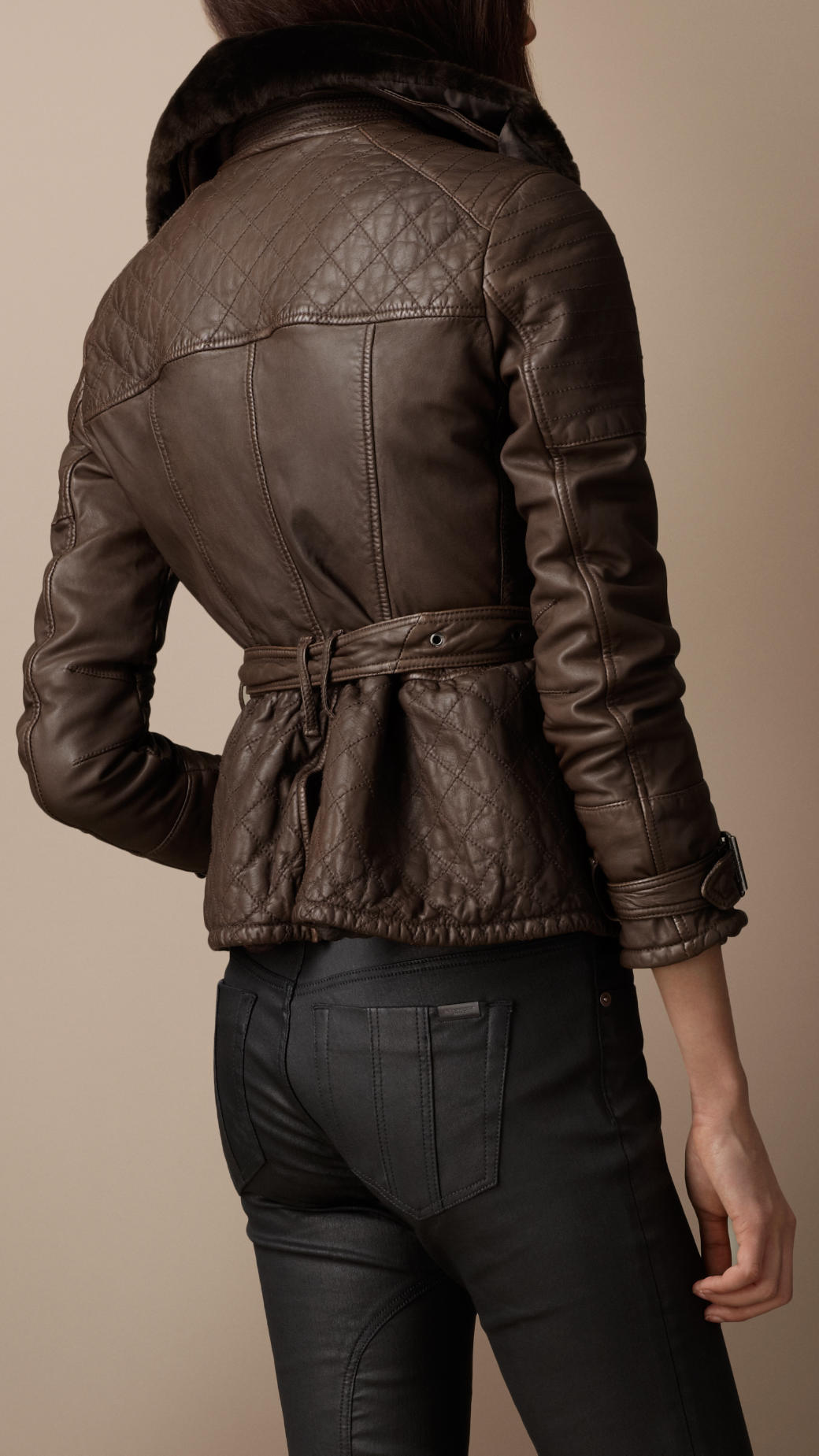 Lyst - Burberry Brit Shearling Collar Quilted Leather Jacket In Brown