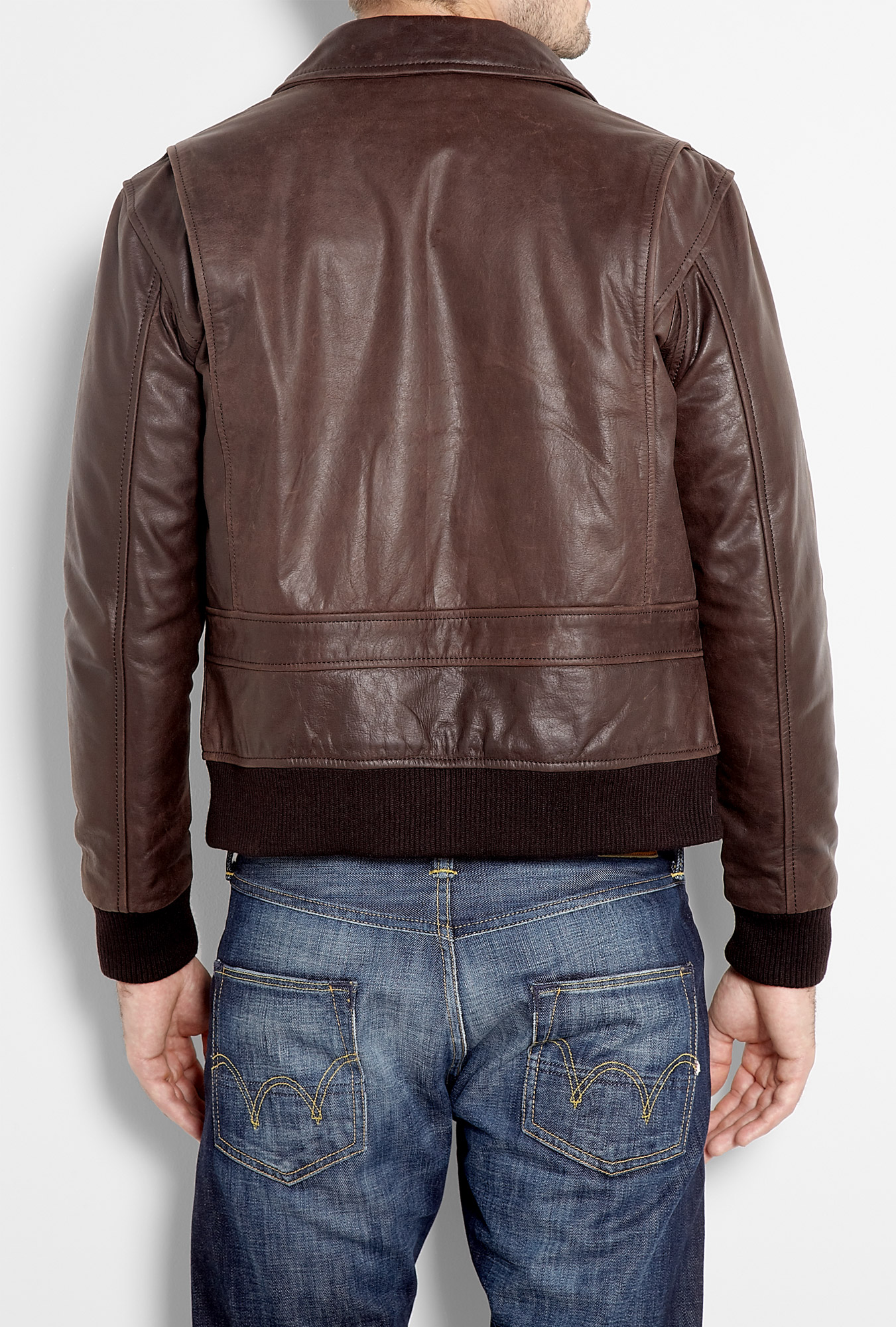 Edwin Leather Usm Flight Jacket in Brown for Men (chocolate) | Lyst