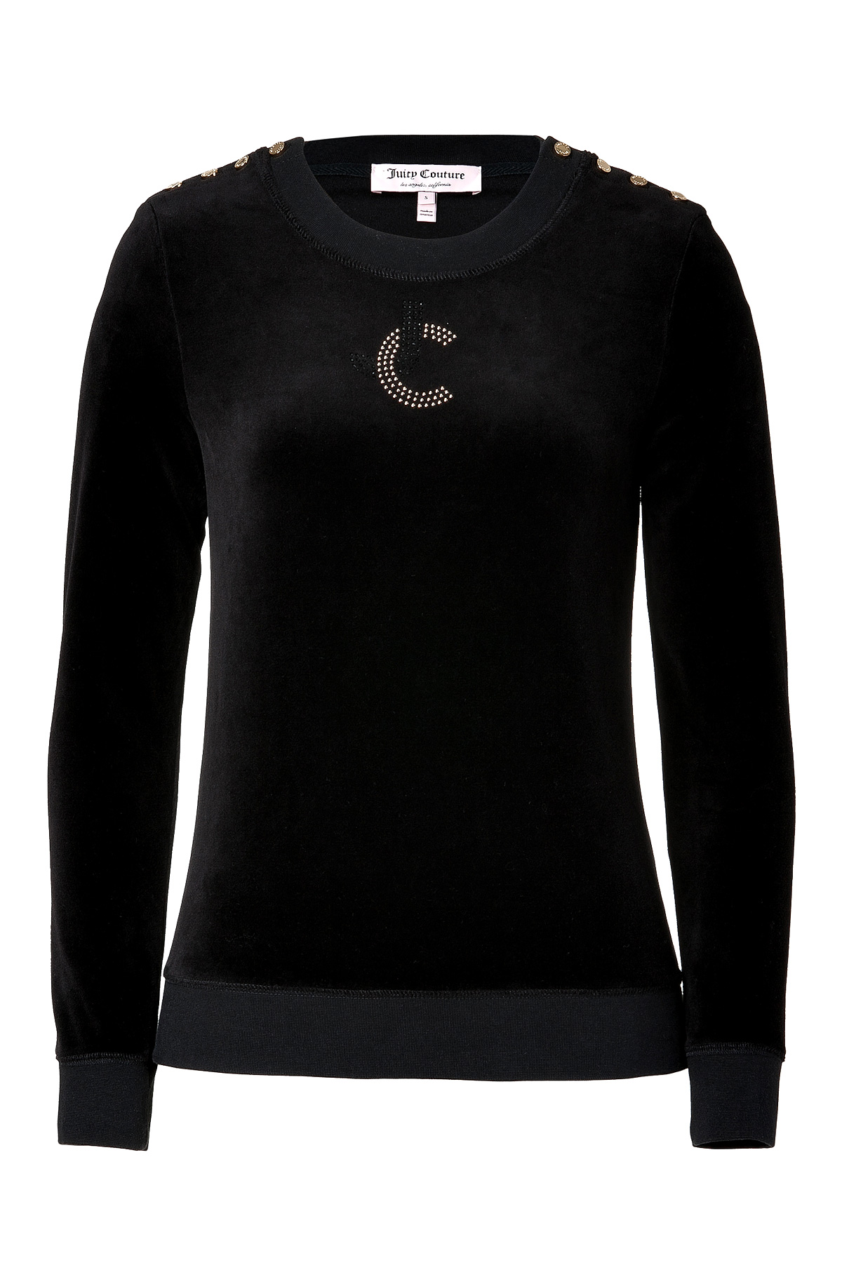 Juicy Couture Black Rhinestone Monogram Velour Pullover in Black | Lyst