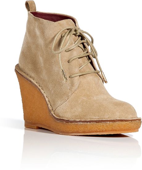 Marc By Marc Jacobs Sand Suede Laceup Wedge Booties in Beige (sand) | Lyst