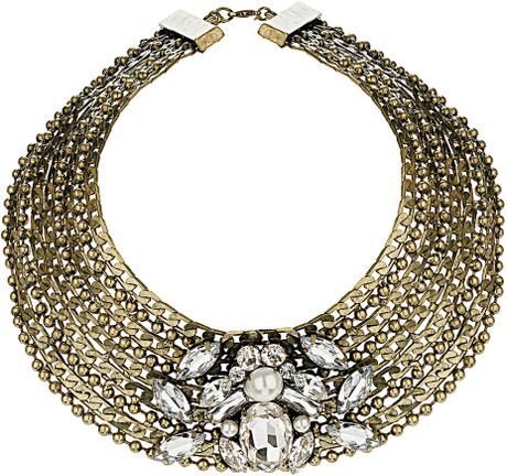 Topshop Premium Embellished Chain Collar in Gold (clear) | Lyst