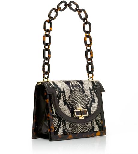 Tory Burch Haircalf Snake Small Resin Frame Bag in Gray (natural) | Lyst