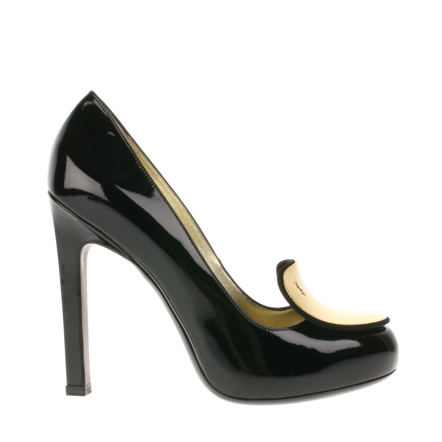 Saint Laurent Patent Leather Court Shoes in Gold | Lyst
