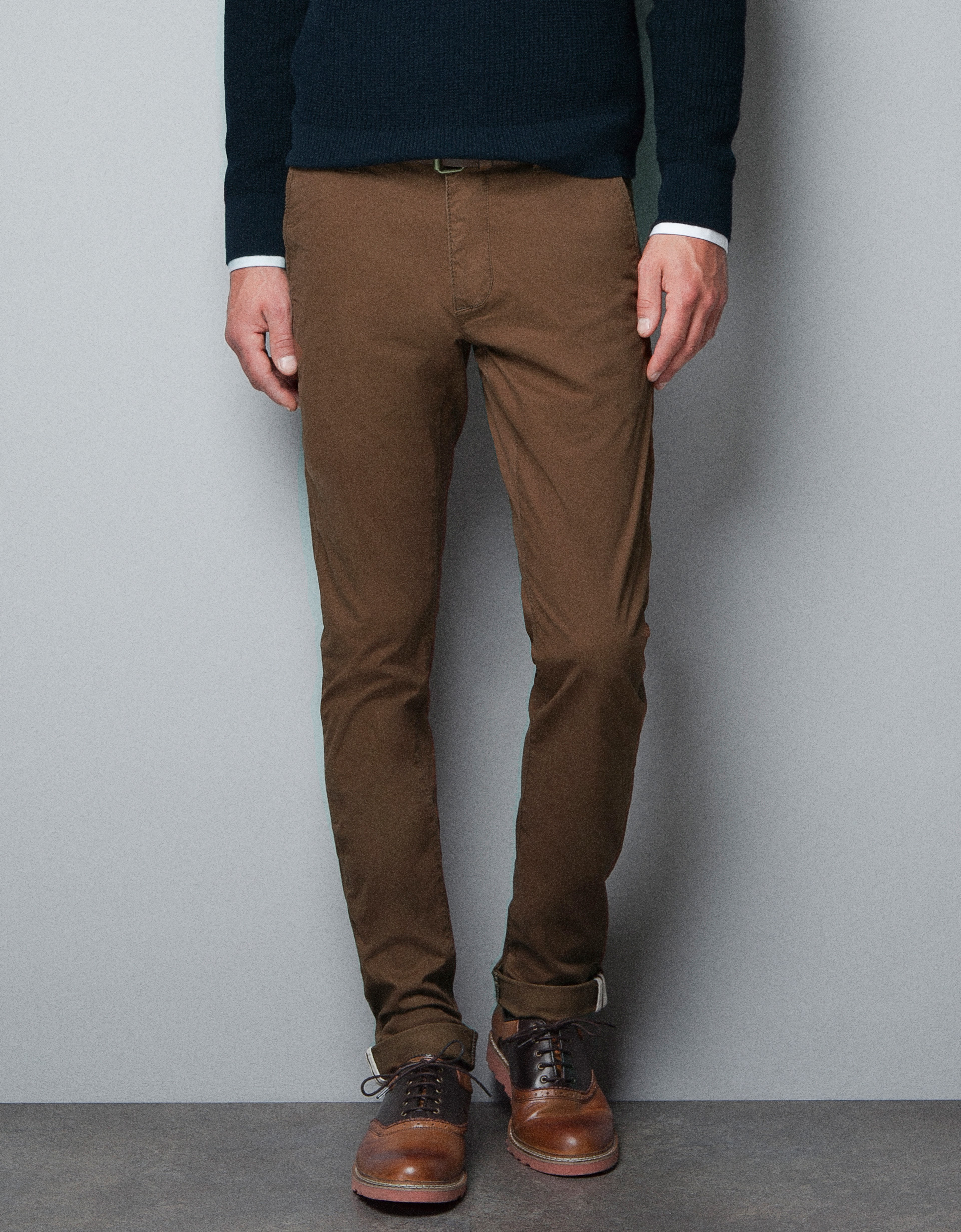 Zara Chinos with Belt in Brown for Men | Lyst