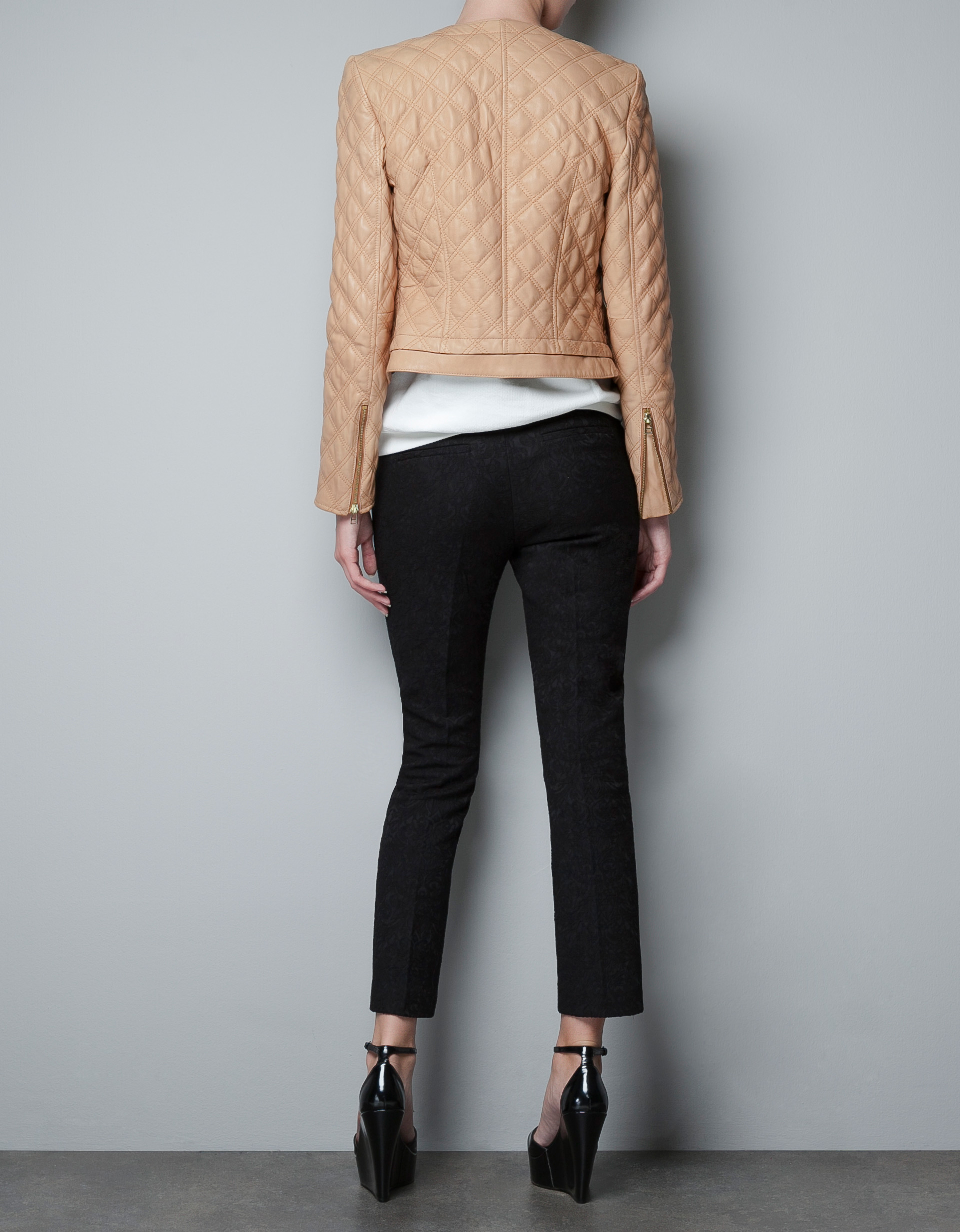 Zara Quilted Leather Jacket In Natural Lyst Gallery Women S Quilted Jackets