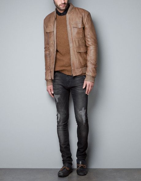 Zara Leather Jacket in Brown for Men (green) | Lyst