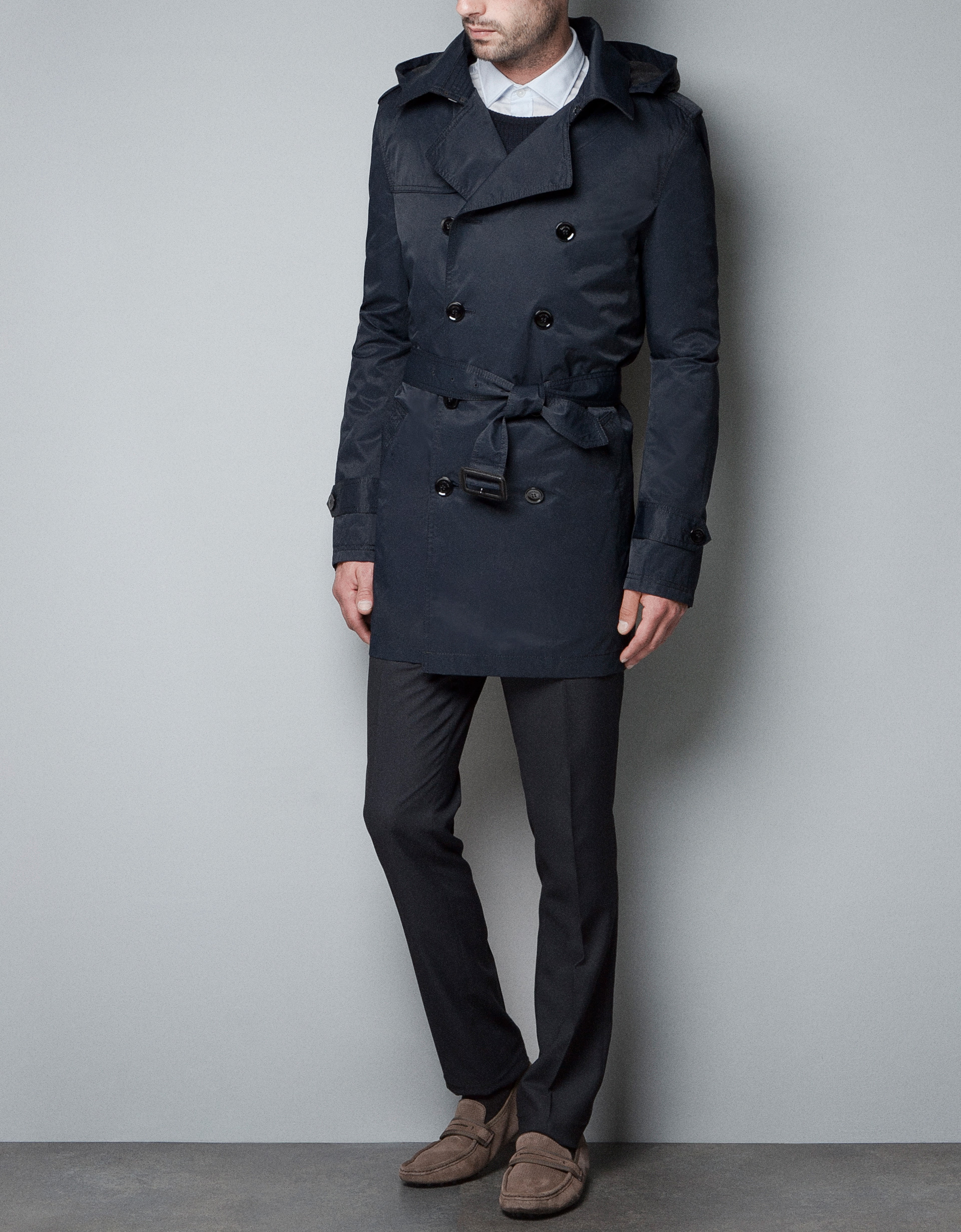 Zara Hooded Trench Coat in Blue for Men | Lyst