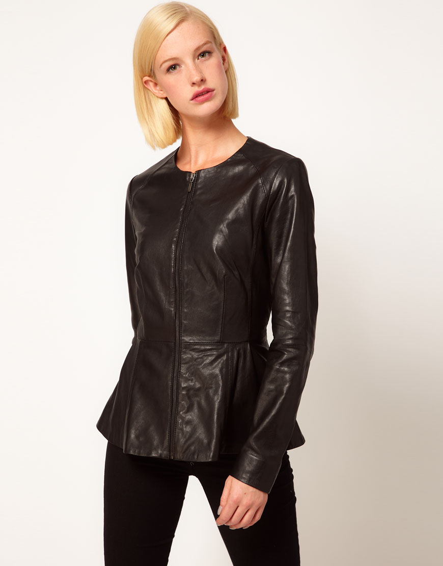 Asos collection Asos Leather Peplum Jacket with Zip Front in Black | Lyst